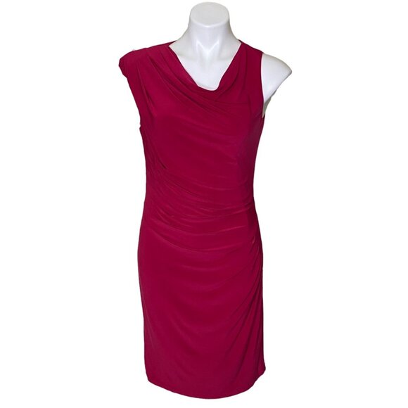 Adrianna Papell Berry Sheath Dress Dramatic Asymmetrical Sleeve Cowl Neck Size 6 - Picture 1 of 10